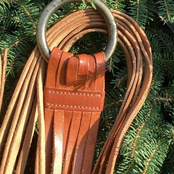 Thick Genuine Leather Brass Circle Slip Through Boho Belt